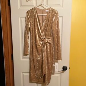 Calvin Klein Gold Velvet Wrap Dress